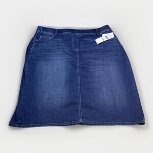 Alfred Dunner In Full Bloom Stretch Denim Pull On Jean Skirt Pockets NWT Size 20